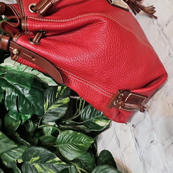 Dooney & Bourke Red Pebble Leather Drawstring Bag EUC - Picture 3 of 15